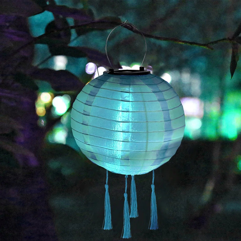 Solar Lantern Lamps Outdoor Waterproof Nylon Hanging Lantern Chinese Traditional Ornament for Restaurant Home Festival Decor