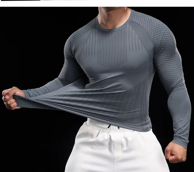 Men Athletic Running Shirt Elastic Training T-shirt Gym Fitness Workout Tight Outdoor Jogging Sweatshirt