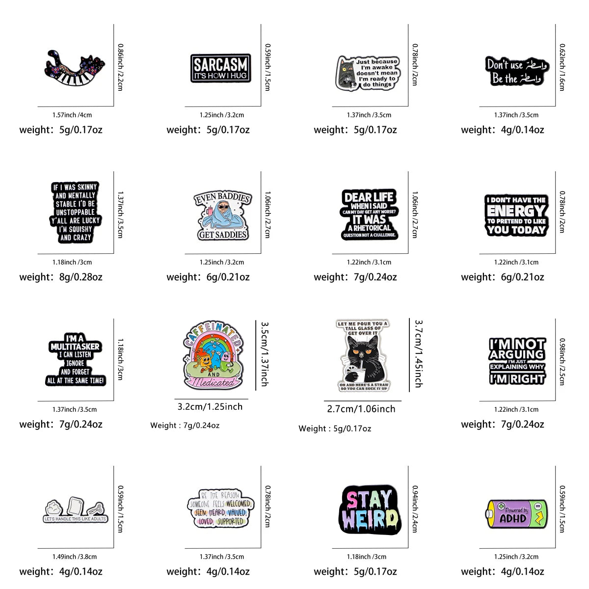 Autism Quotes Enamel Pins ADHD Brooches Black Cat Badge Lapel Pin For Backpack Clothes Accessories Medical Jewelry Birthday Gift