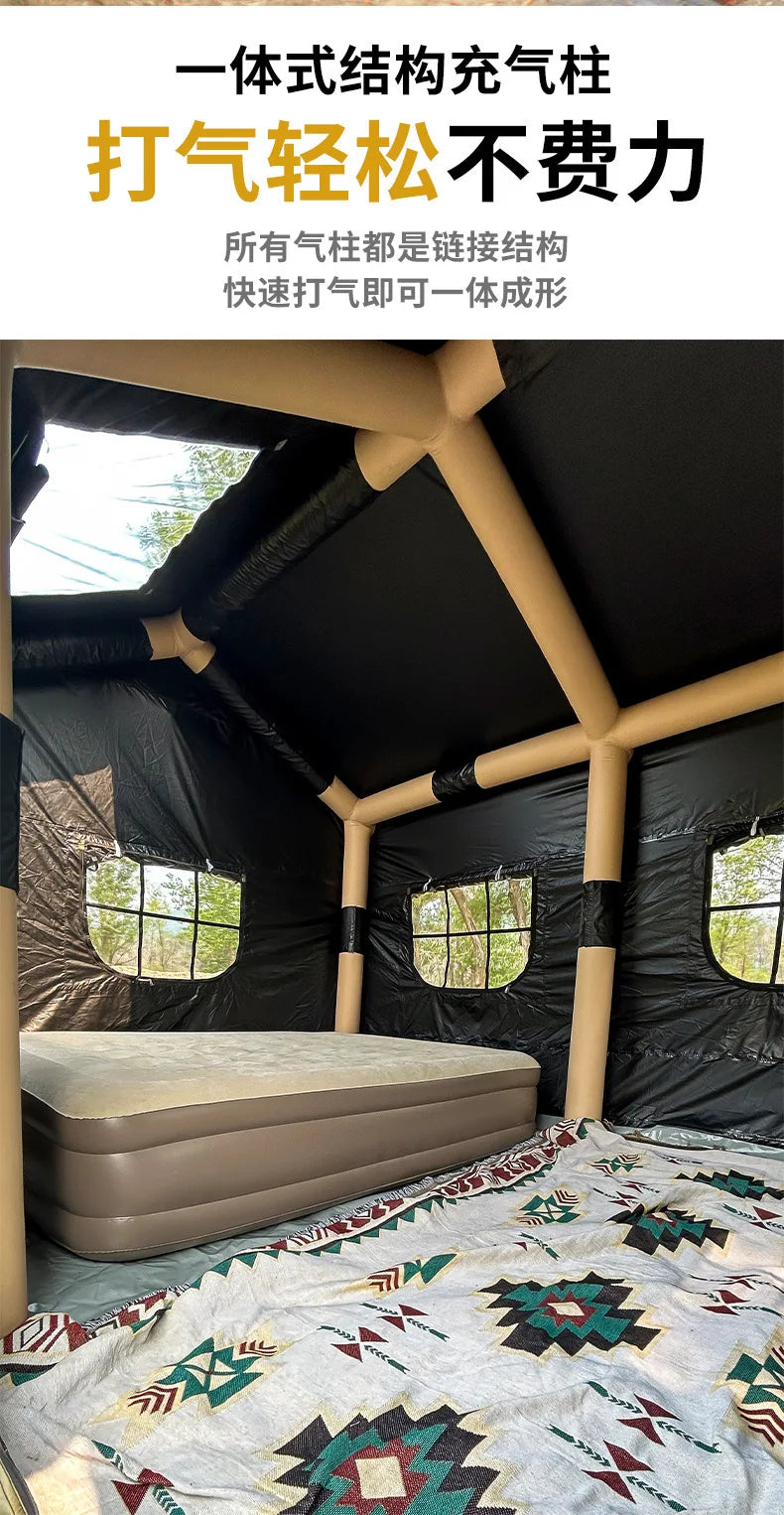 Outdoor Roof House InfIatable Camping Tent For 5-8 Person With Canopy Oxford Cloth
