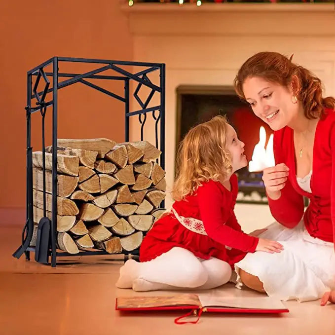 Metal Iron Firewood Rack Fireplace Utensils Furniture Hardware Metal Storage Rack Set for Firewood Storage