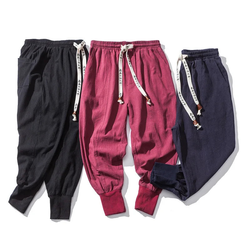 2024 New Spring Men Loose Harem Pants Chinese Linen Overweight Sweatpants High Quality Casual Brand Oversize Trousers Male