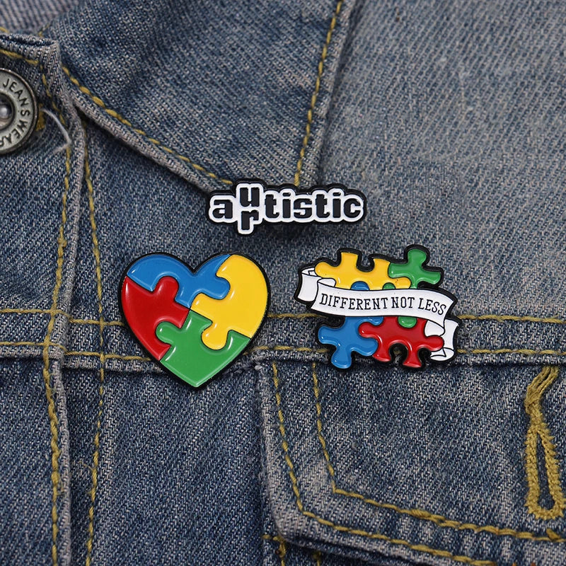 Autism Awareness Puzzle Enamel Pins Introvert Caring For Mental Health Metal Brooches Lapel Badges Jewelry Gifts For Friends
