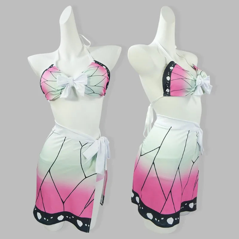 Anime Demonn Slayer Cosplay Swimsuit Shinobu Kimetsu no Yaiba Tanjiro Nezuko Bathing Suit for Pool Beach Party Halloween Costume