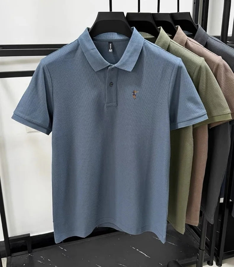 100% pure cotton new men's short sleeve summer comfortable breathable polo shirt high-end brand designer embroidered T-shirt top