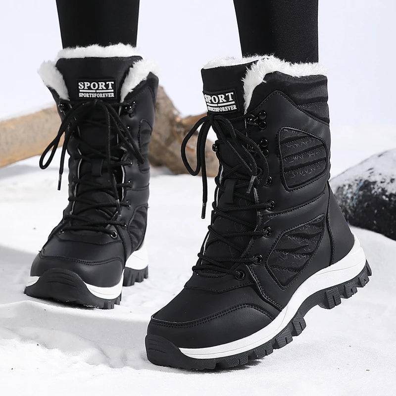 Ladies' Fashionable Snow Boots Solid Color Design Round Toe Style Ultra-fine Fiber Outer Layer Fabric Lining Rubber Sole