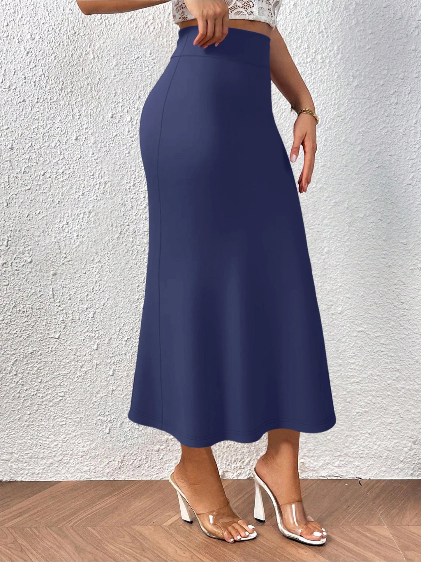Versatile Midi Skirt High Waisted Flared Design Smooth Texture Suitable for Spring Gardens Summer Markets Autumn Walks