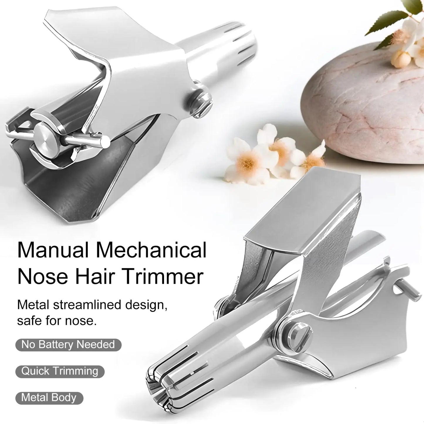 Manual Nose Hair Trimmer for Men, Stainless Steel, Waterproof, No Battery Needed with Cleaning Brush Painless Hair removal