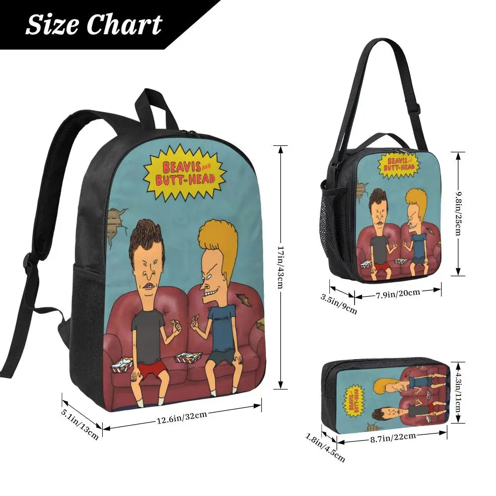 3Pcs Beavis And Butthead School bags Set for Children Pencil Boxes Backpack Sets with Lunch Box For School Students Daypack