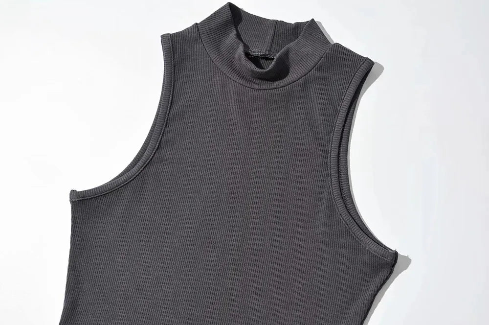 Summer Black Women Fashion Crop Top High Neck White Sleeveless Tank Tops 5 Colors