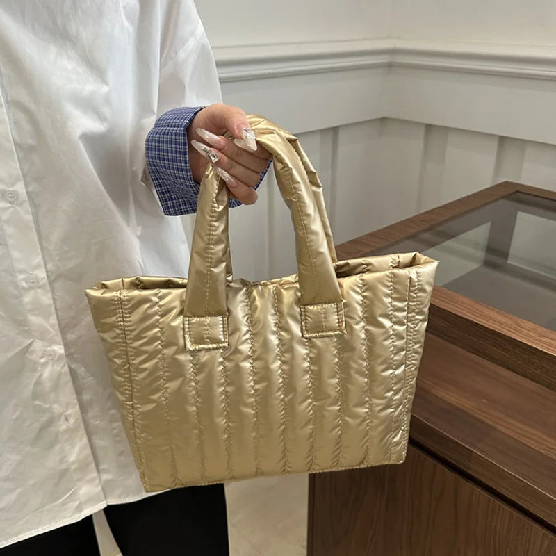 Ladies Tote Bags Large Capacity Cotton Padded Bag Solid Color Casual Fashion Nylon Elegant for Handbag