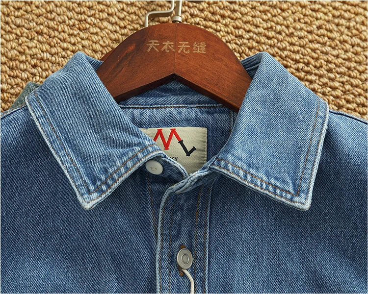 Spring Autumn New American Retro Long-Sleeve Lapel Solid Color Denim Shirt Men's Fashion 100% Cotton Washed Old Casual Blouses
