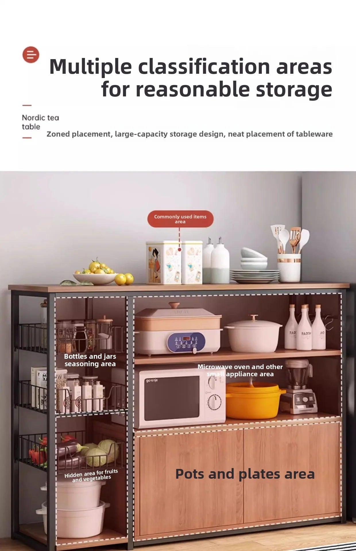 Heavy Duty Large Capacity Storage FurniturePantry Cabinet with Adjustable Shelves & Mesh Baskets Microwave Dishes