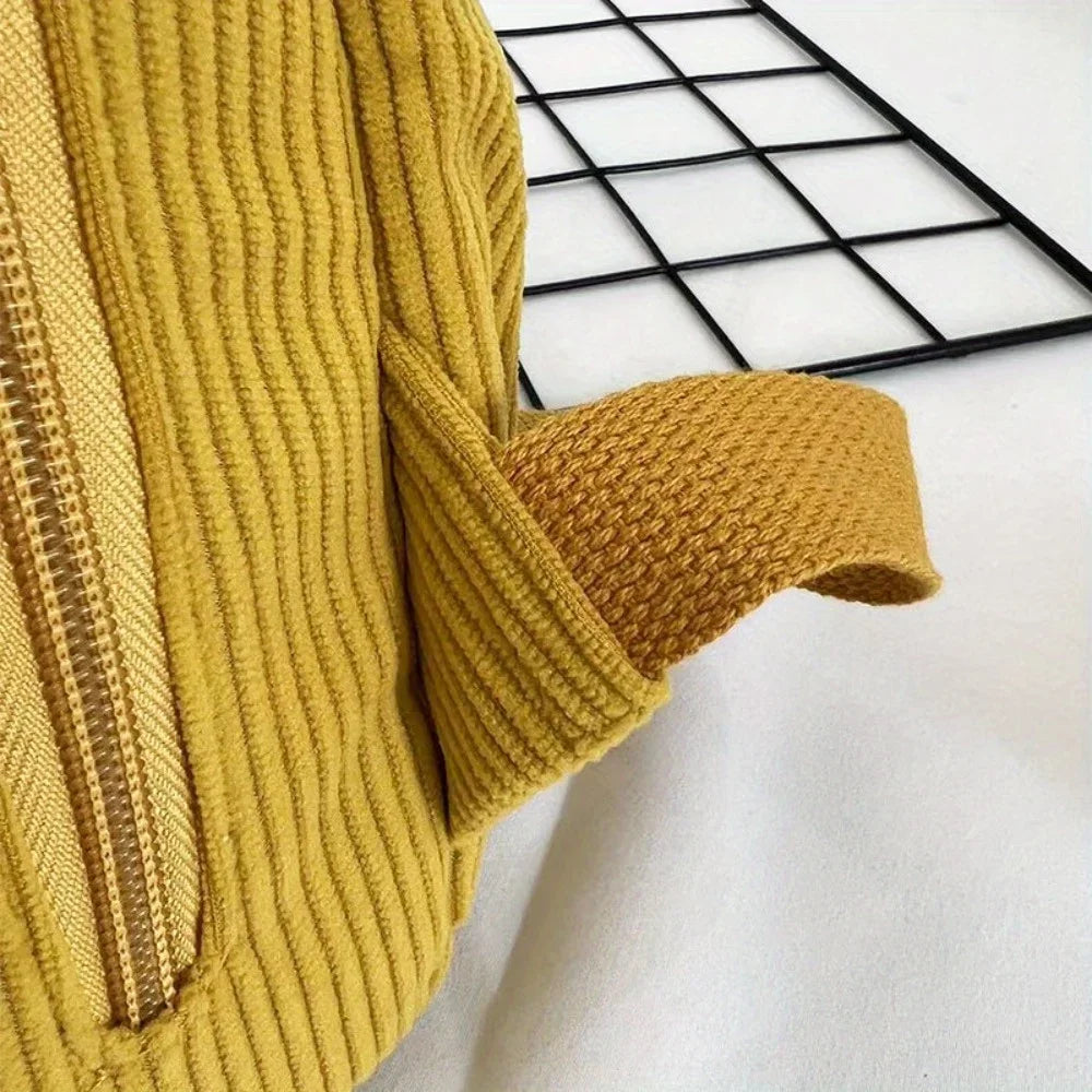 Backpack Solid Color Corduroy Backpack Handbag Rucksack Small School Bags Commuting Simple Student Book Bags Autumn Winter