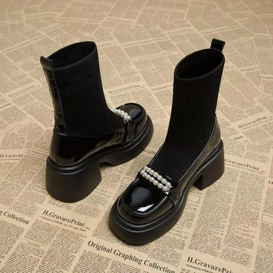 Booties for Women Autumn and Winter 2025 New Velvet High Heel Foreign Style Skinny Boots Small Person Thick Heel Platform Sole