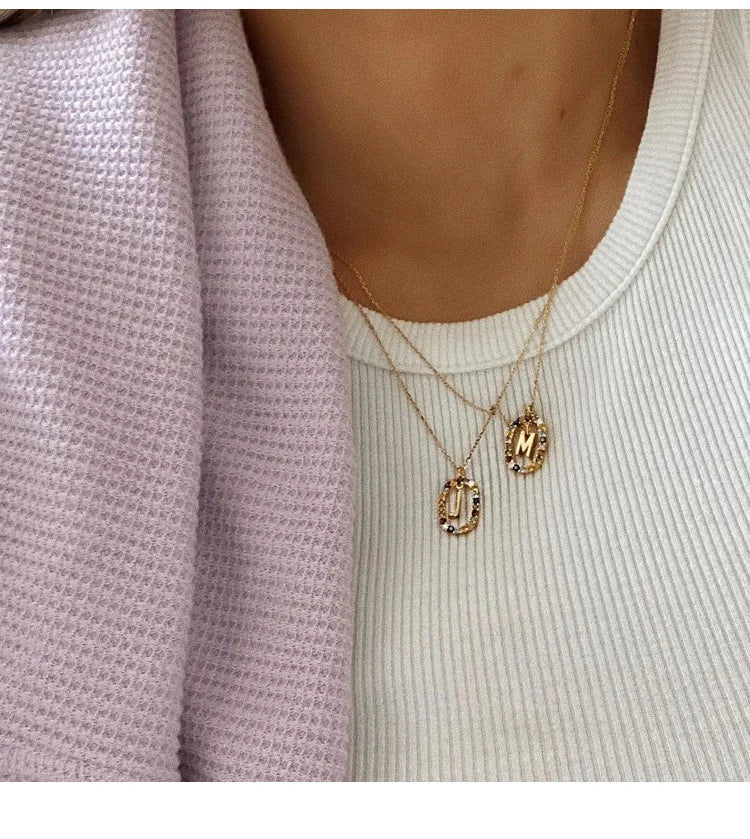 925 Sterling Silver Gold Letters A - Z Initial M S C K Alphabet Pendente Long Chain Necklace Say My Name Fine Jewelry