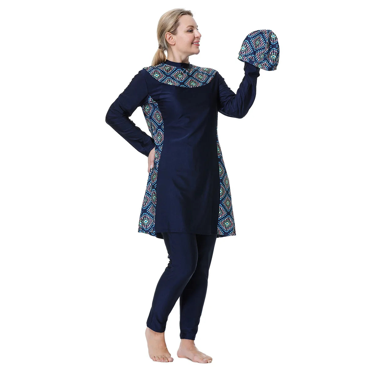 Elegant Islamic Women Swimsuits Long Sleeved Bodysuits+skirt+hat 3pcs Bathing Swimming Suit Muslim Sexy Girls Beachwear S-xxxl