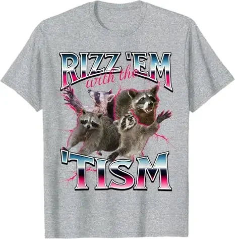 Autism Funny Rizz Em with The Tism Meme Autistic Racoon T-Shirt Cute 90s Style Bootleg Vintage Saying Tee Short Sleeve Blouses