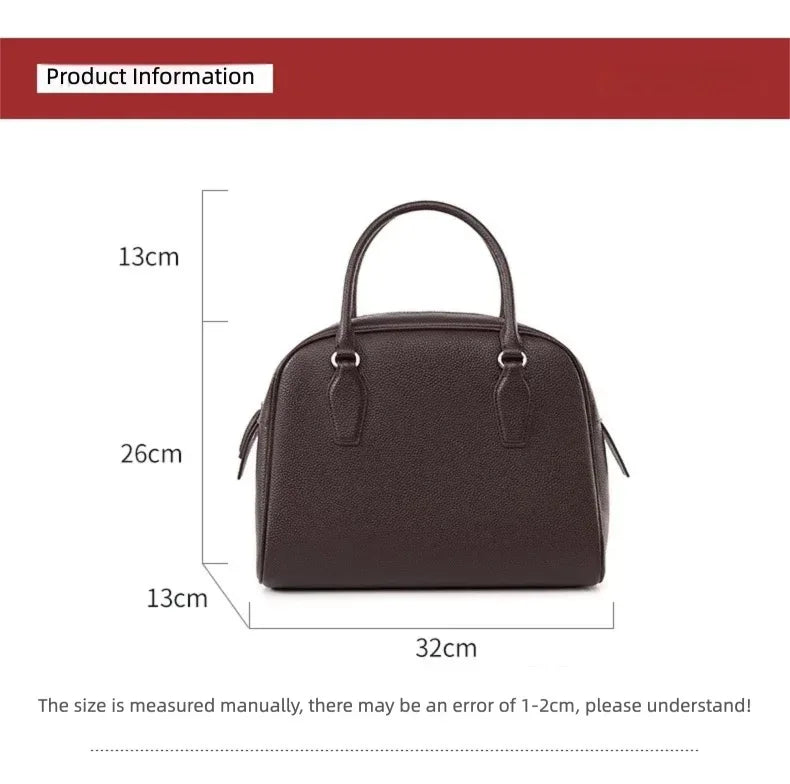 New Women's Handbag, Simple Casual Bag, Large-Capacity Briefcase, Fashionable Commuter Tote Bag, Retro-Style Water-Repellent Bowling Bag