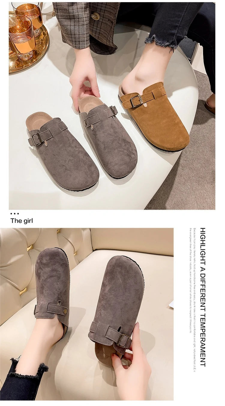 Cork Footbed Slippers For Women Men Fashion Clogs Leather Mules Female Home Street Shoes With Arch Support Indoor Outdoor Slides