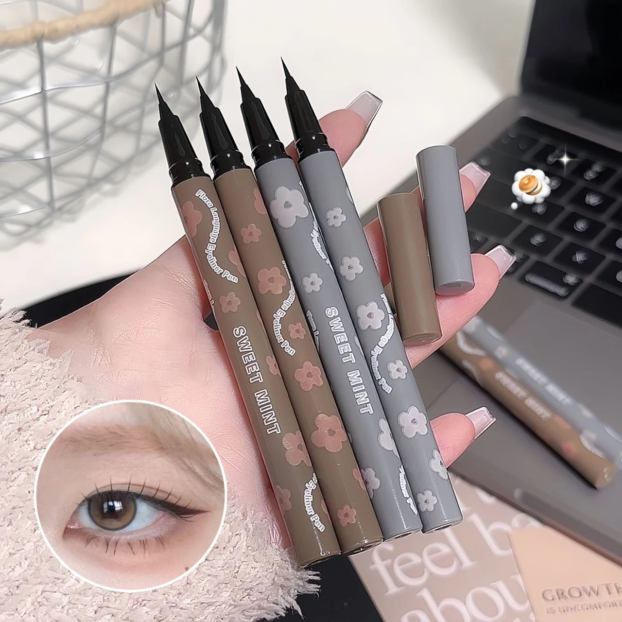 SWEETMINT Eyeliner Pen Quick Dry Liquid Eye Liner Easy To Draw Ultra-fine Lying Silkworm Pencil Black Brown Lower Eyelash Makeup