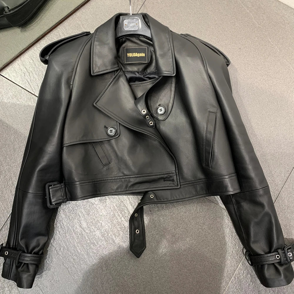 Suede Leather Jackets Women Winter Genuine Sheep Leather Coat Broad Shoulder and Paddad 23012