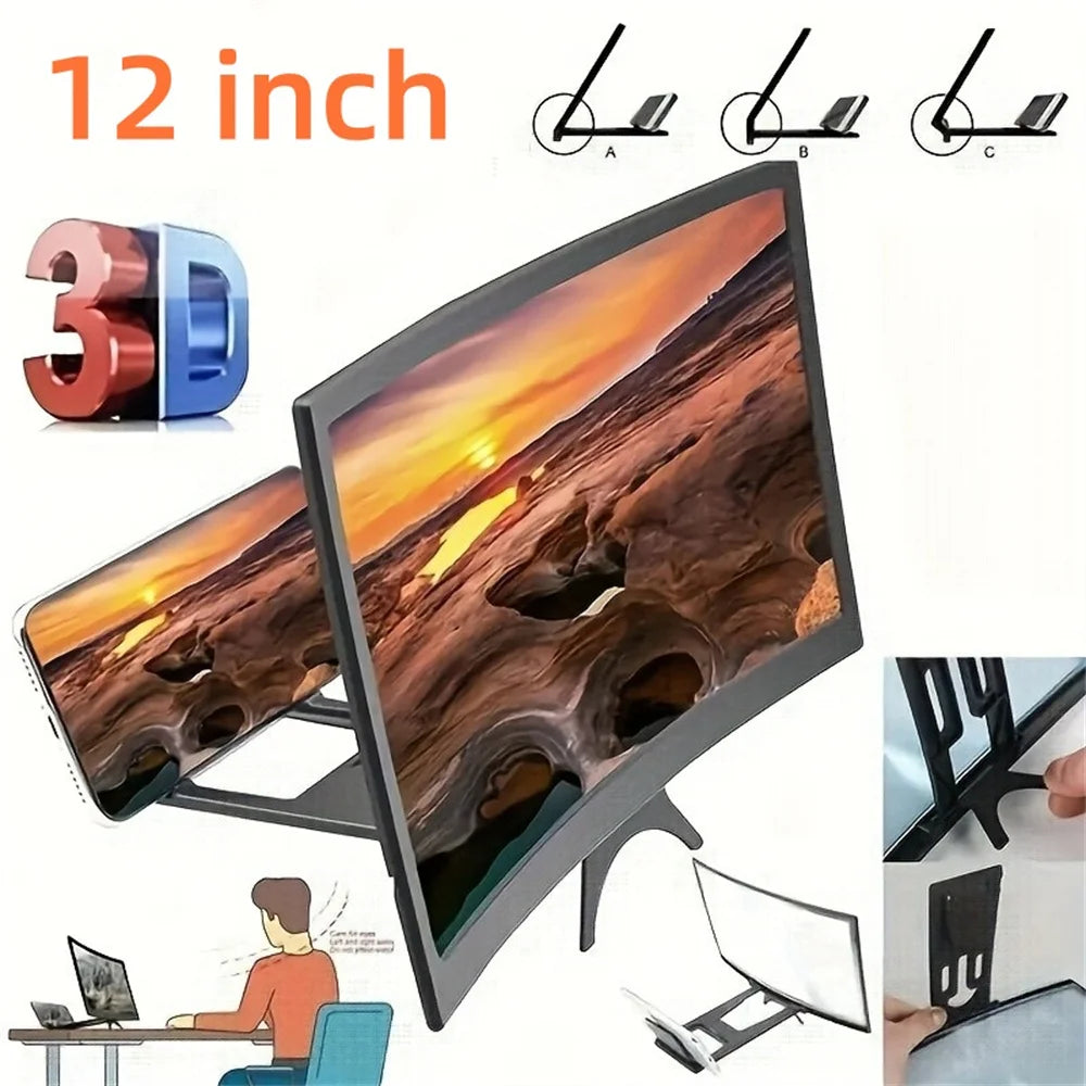 12 Inch/Phone Screen 3D HD Magnifier Movie Video Amplifier Holder Enlarger Screen Smart Phone Magnifying Curved Screen