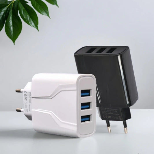 Travel Charger with 3 Ports Charger for iPhone for Galaxy 100-240V, EU Plug, USB Charger Adapter, Sleek Charger Design