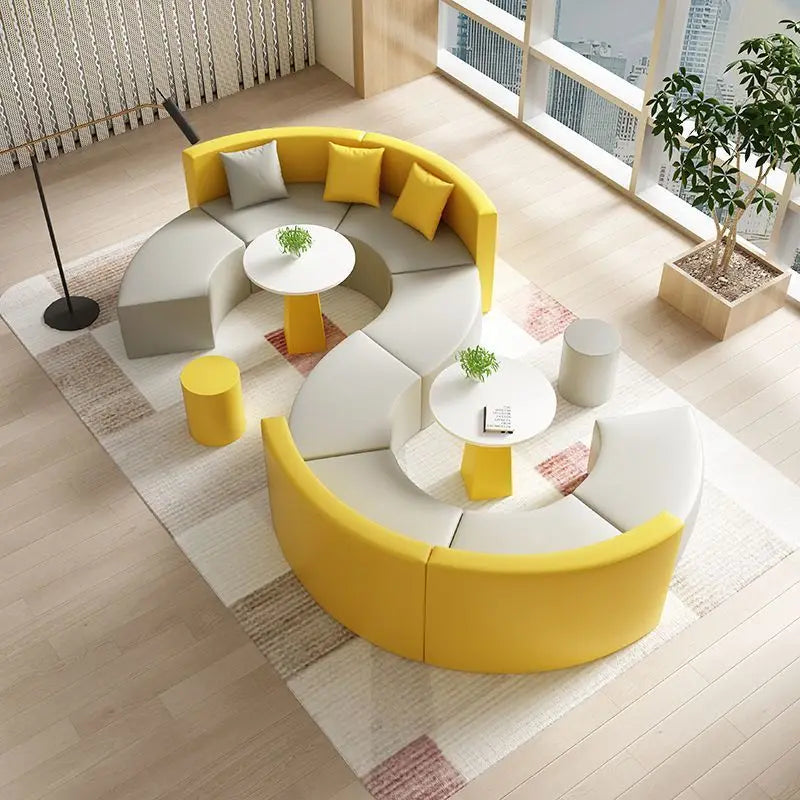 Modern S-Shape Sectional Sofa Set for Home Office for Hotels Public Areas Restaurants Durable PU Leather Cover
