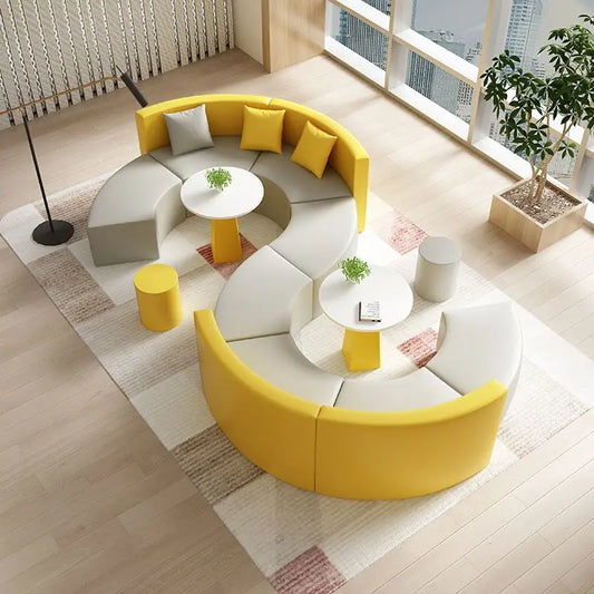 Modern S-Shape Sectional Sofa Set for Home Office for Hotels Public Areas Restaurants Durable PU Leather Cover