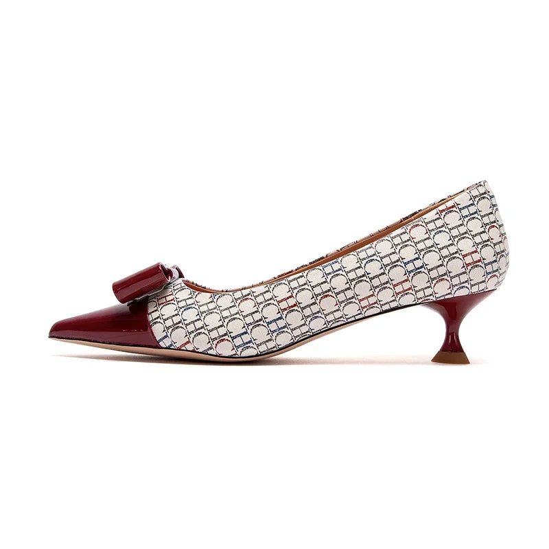 Women's Heeled Shoes Elegant Fashion Female Commuting Low Heeled Shoes British Style Patchwork Design Lady Pointed Shoes