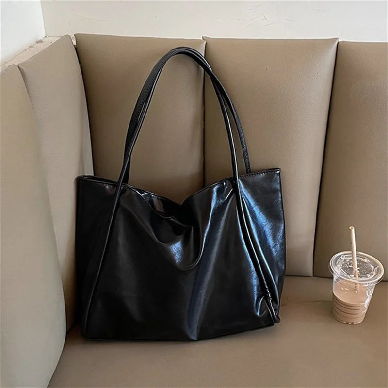 Women Tote Bag Fashion Underarm Pouch Large Capacity Soft Pu Leather Shoulder Bag Retro Crossbody Bag Casual Portable BucketBags