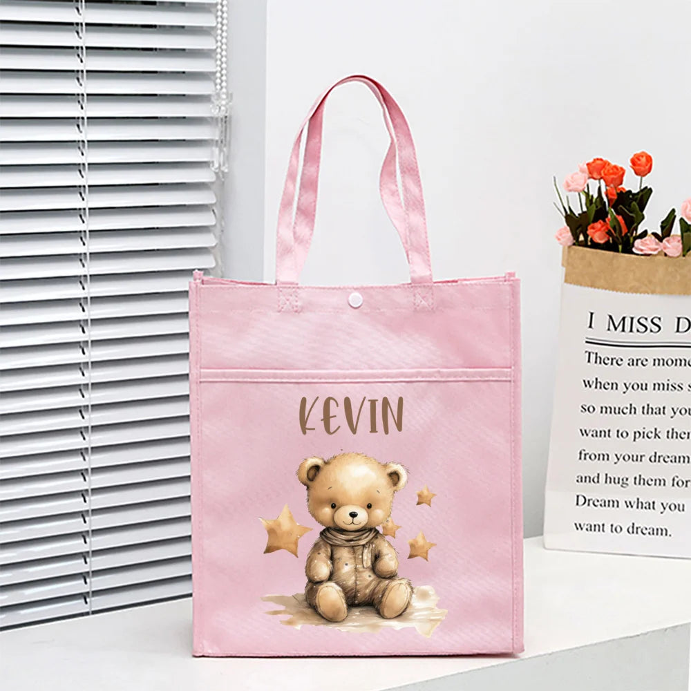 Personalized Kids Library Tote Bags Homeschool Cute Custom Name Reading Books Bag Children School Bag Birthday Gifts for Kids