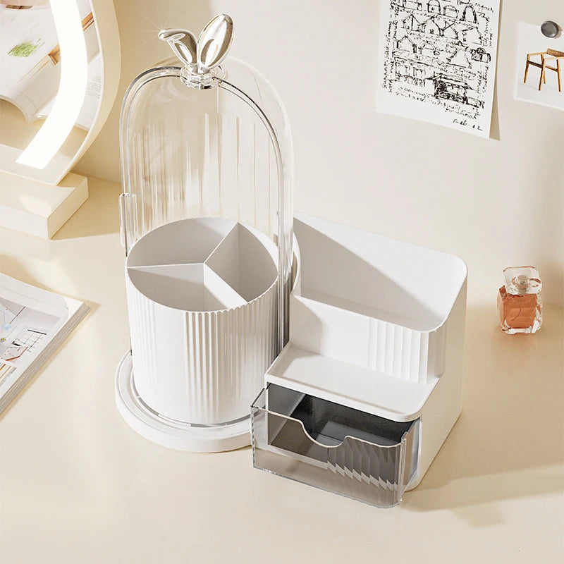 1pc 360° Rotating Makeup Brush Holder Cosmetic Lipstick Eyebrow Pencil Eye Shadow Organizer With Clear Lid Dustproof Tools