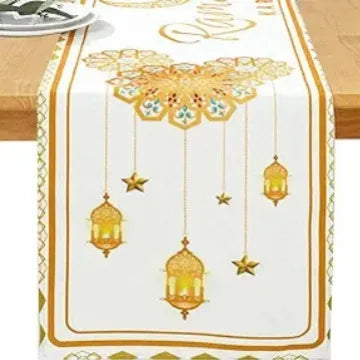 Lantern Star Moon Ramadan Table Runner, Eid Kitchen Dining Table Decoration, Home Party Decor, Seasonal, 13x72 Inch
