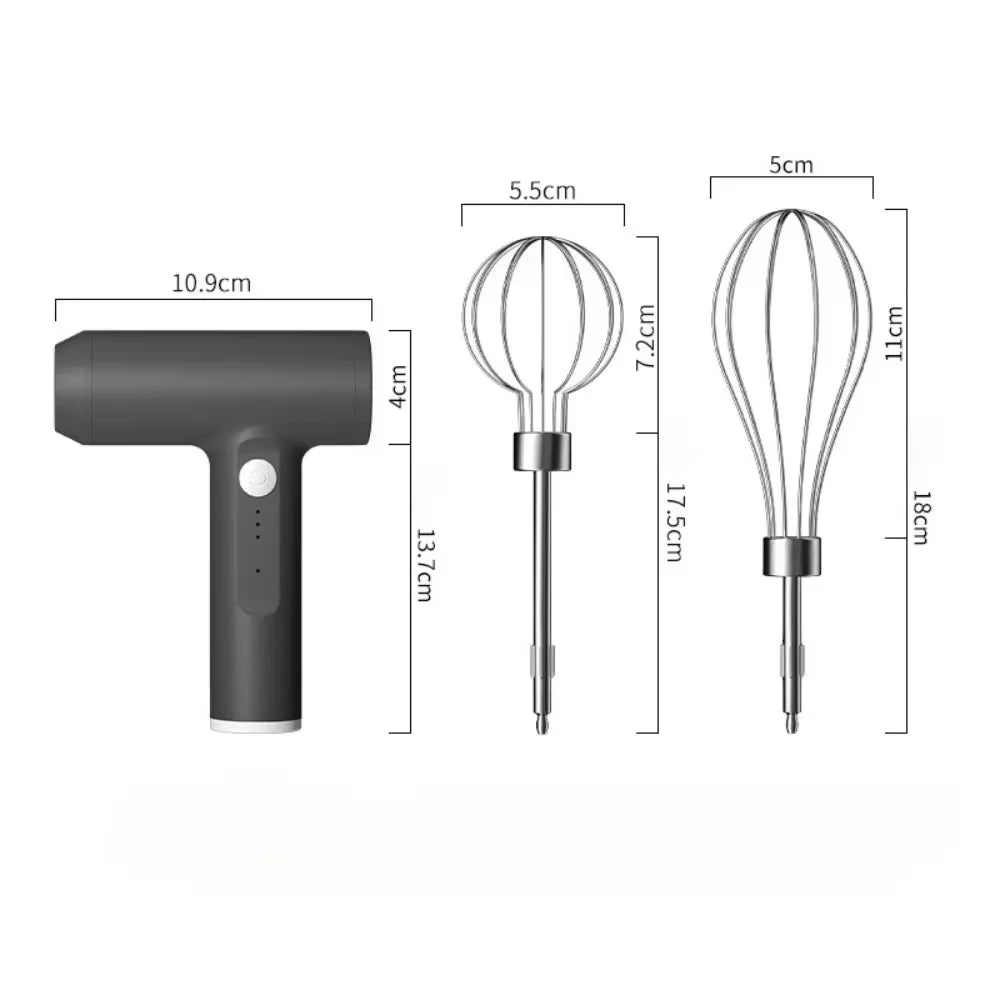 Cordless Hand Mixer One Touch Off Handheld Electric Whisk with 3 Speed Modes Hand Held Egg Beater with 2 Detachable Stir Whisks