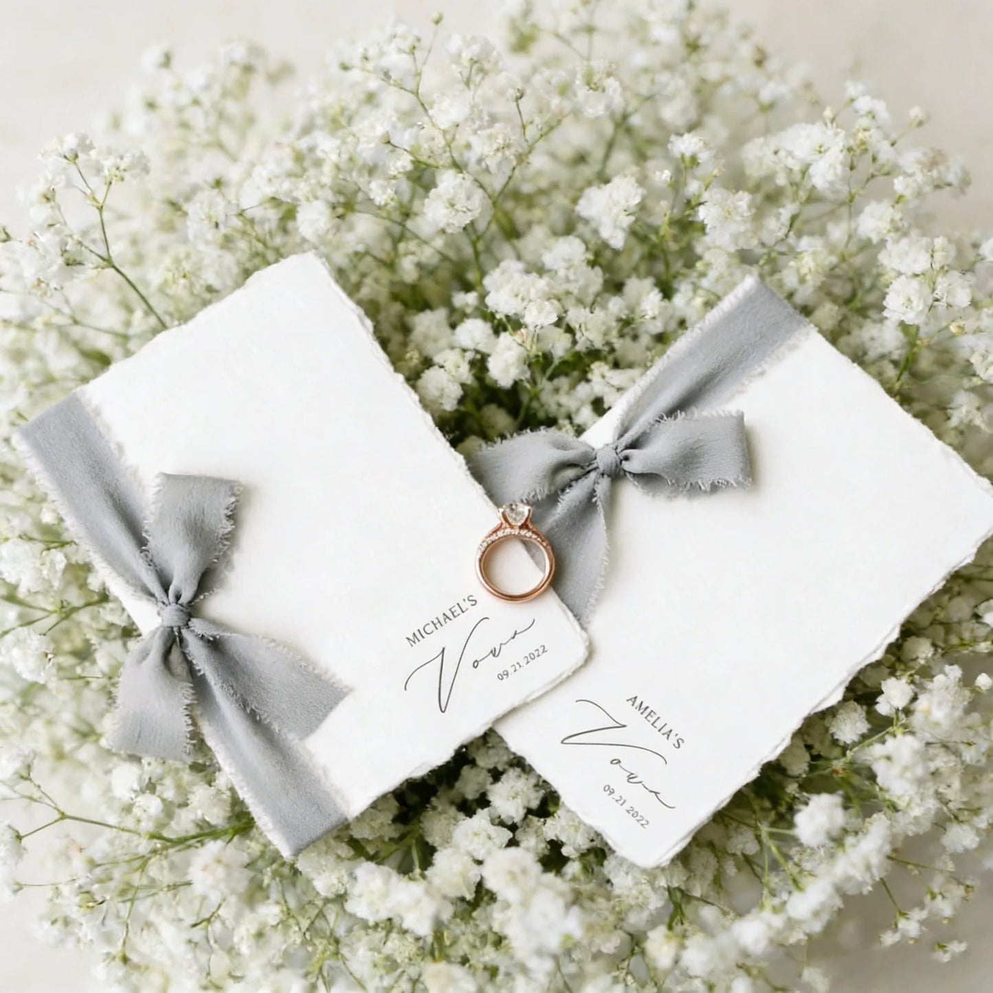 Customizable Wedding Vow Journals for Couples, Handmade Cotton Paper Vow Books with Silk Ribbon Tie, Personalized His Hers Vow N