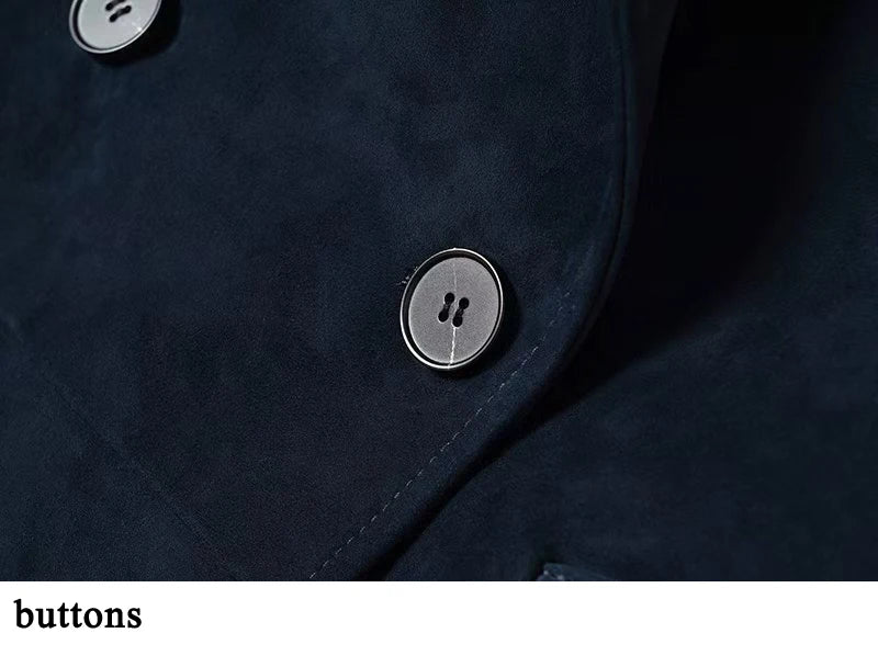 Kid Suede Leather Jacket for Women Branded New 2025 Old Money Double Breasted Short  Jacket Femme Big Lapel Epaulet Trench Coat