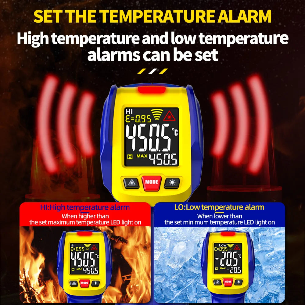 MECHANIC High-Precision Non-Contact Industrial Digital Thermometer -50°C~580°C 13-Point Infrared Laser Targeting LCD Display