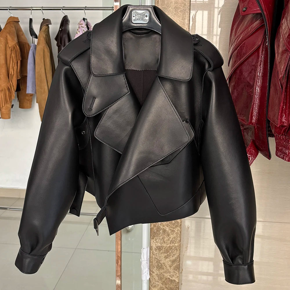 YOLOAgain Oversized Real Leather Jacket Women Sheepskin Coat