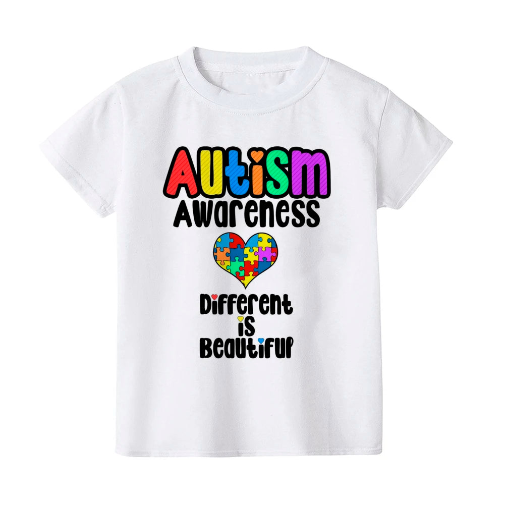 Autism Awareness Kids Tshirt Toddler T-shirt Boy Girl Clothes Autism Heart Chilld Shirt Care for Autistic Patients Children Tee