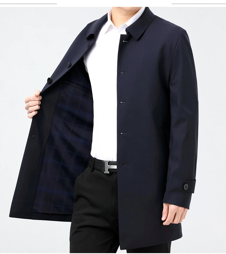2025 New Wool Trench Coat in The Long High-end Handsome Men Lapel Large Size Spring and Autumn Old Dad Business Coat  M-4XL