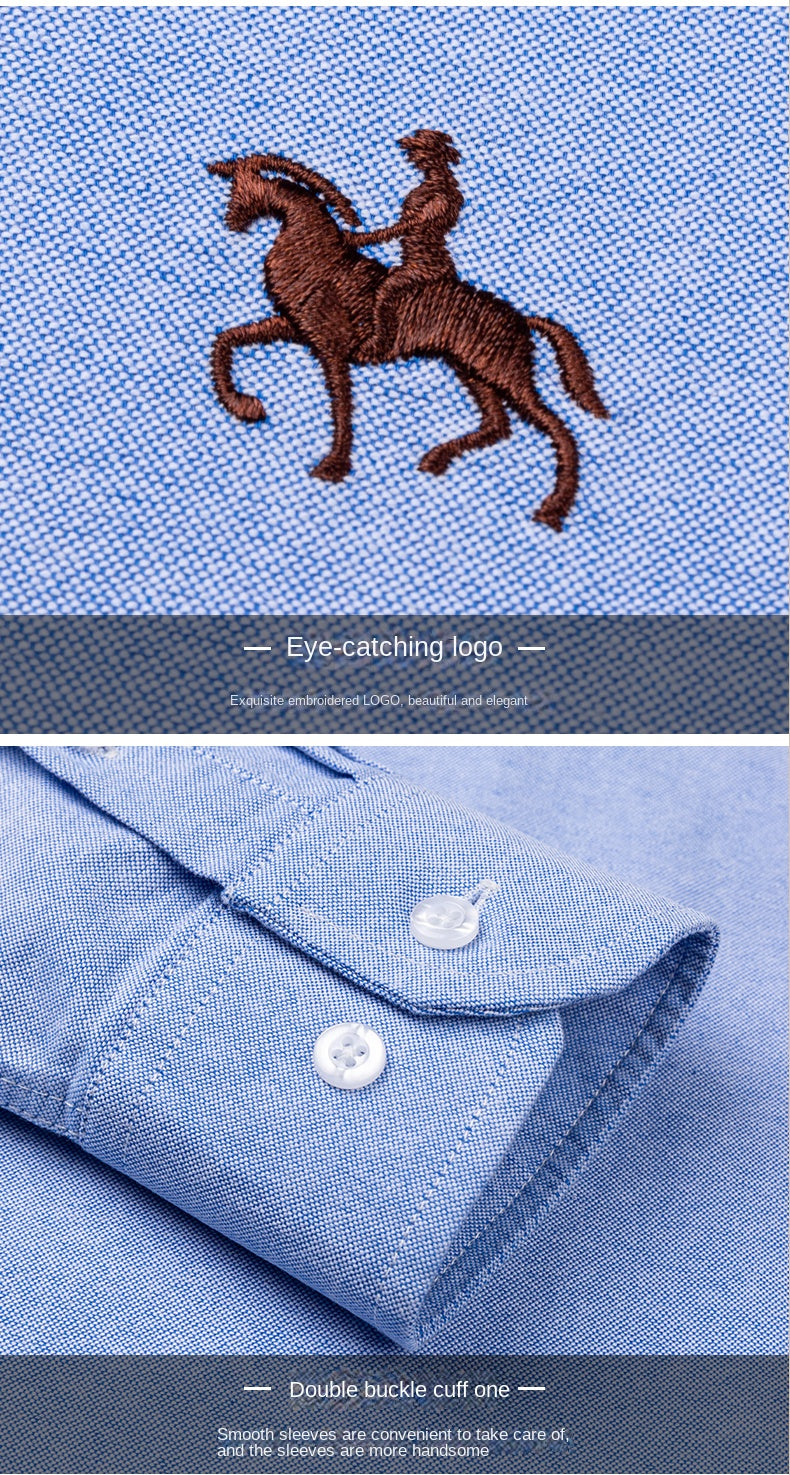2023 100% Cotton Oxford Man Leisure Embroidered Horse Shirts Streetwear Oversized  Men Shirt Floral Long Sleeve Casual Plus Size