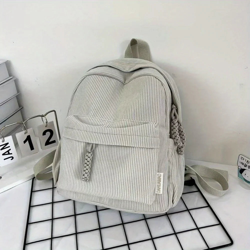 Backpack Solid Color Corduroy Backpack Handbag Rucksack Small School Bags Commuting Simple Student Book Bags Autumn Winter