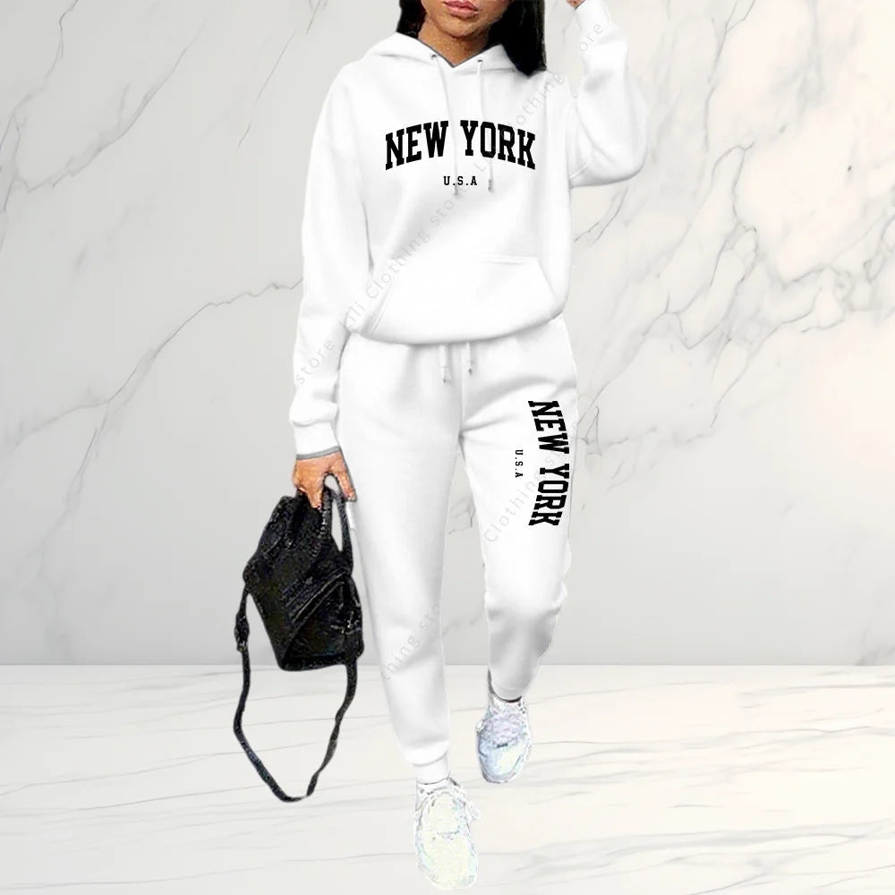 2026 Spring Autumn Women's Sets 2pcs Hoodies Pants Suit Sports Outfits Letter Print Aesthetic Clothes Ladies Tracksuit Pant Sets