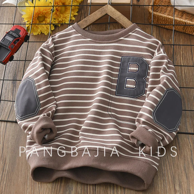2024 Boys Striped Sweatshirt Children's Spring Autumn New Hoodies Kids Long Sleeve Casual Clothing Teenager Fashion Letter Coats