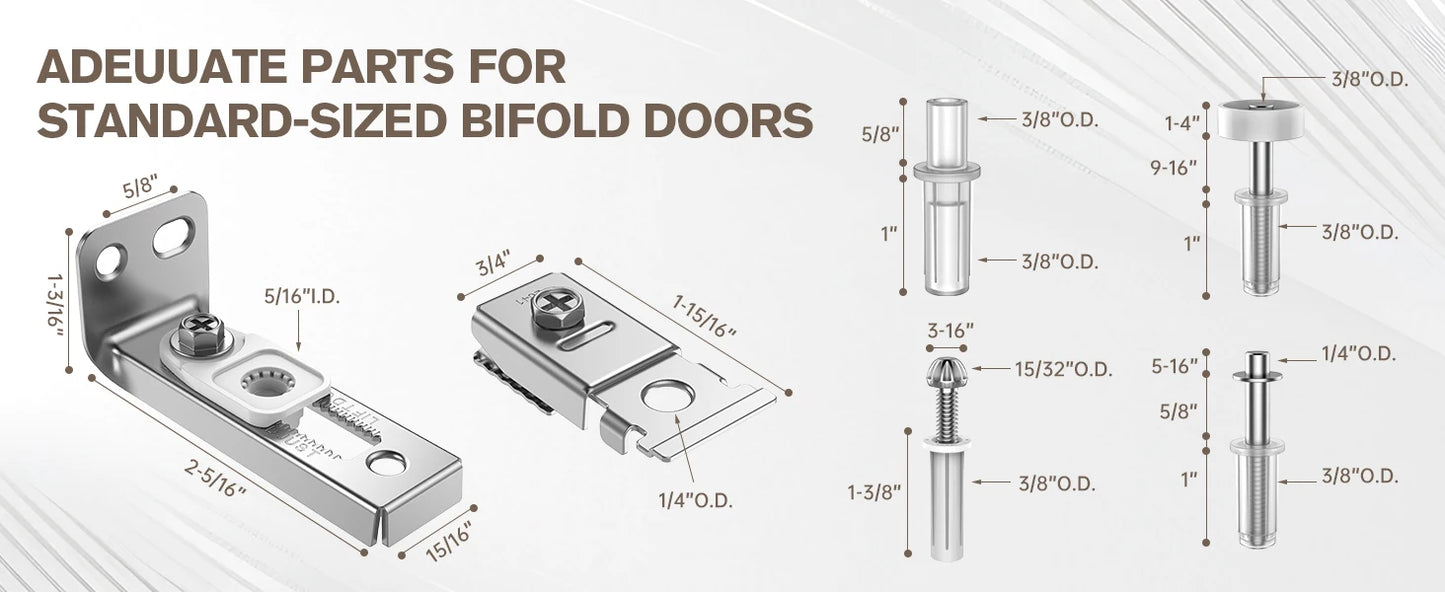 2Pcs Bifold Door Hardware Repair Kit Include Top & Bottom Bracket Bifold Door Parts with 7/8 in Guides Wheel for Folding Door