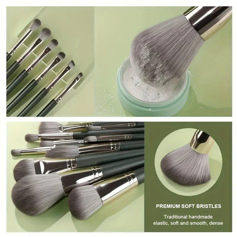 14PCS Vegan Makeup Brush Set - Full Face & Eye Kit with Soft Silk Bristles, Cruelty-Free for Beginners & Pros (Gift Ready)