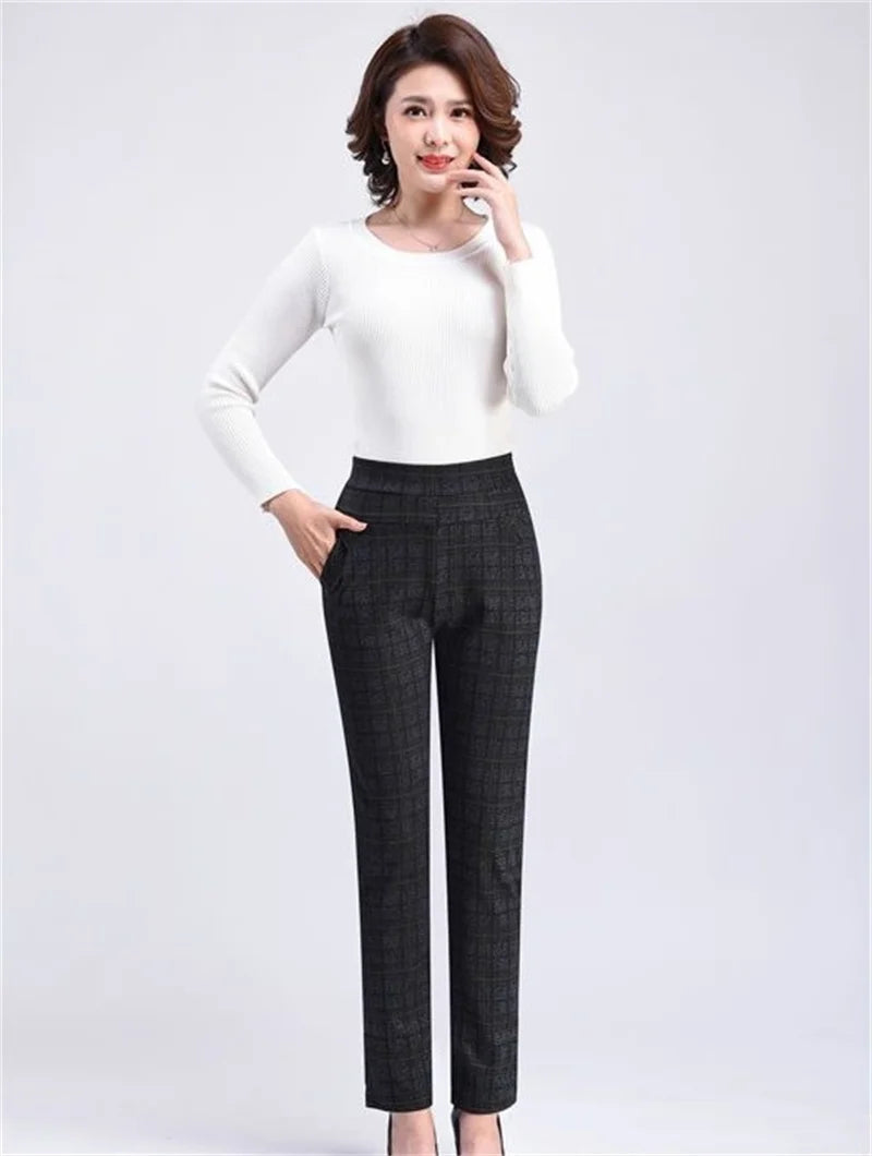 Pants Women2025Autumn Winter New Fleece Thick Middle-Aged Elderly Ladies Casual Trousers Mother High Waist Straight Pants Female