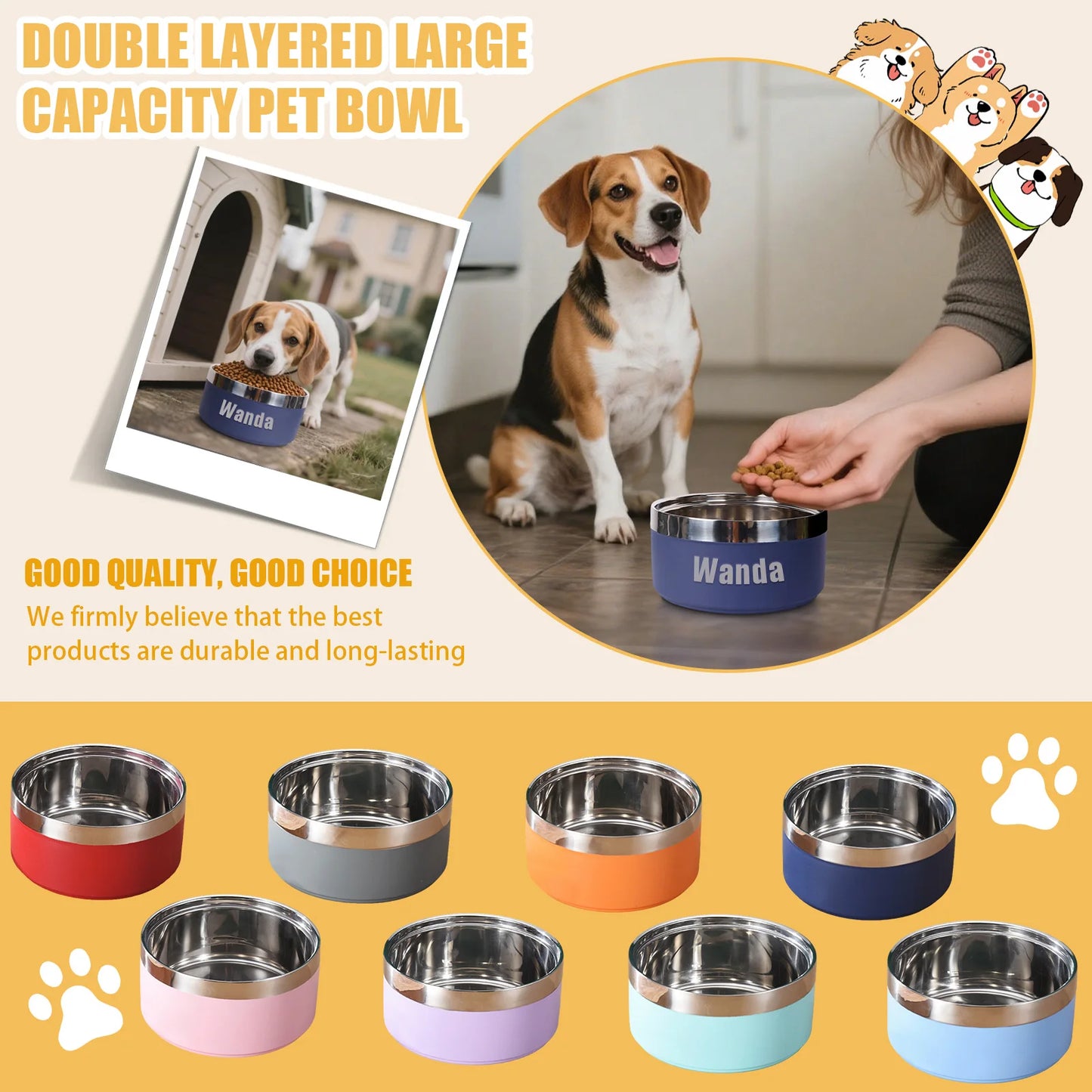 Pet Commonly Used Stainless Steel Bowl Non Slip Durable Well Heat Resistance Container For Cute Kitty Or Lively Puppy Daily